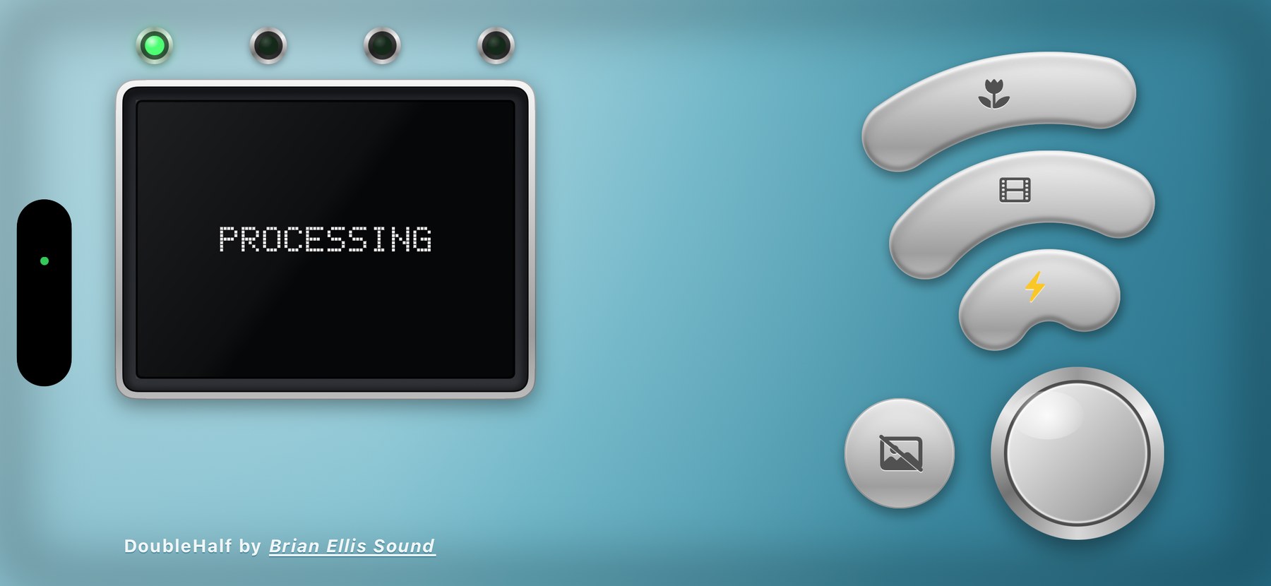 The camera's screen reading PROCESSING while a pair develops